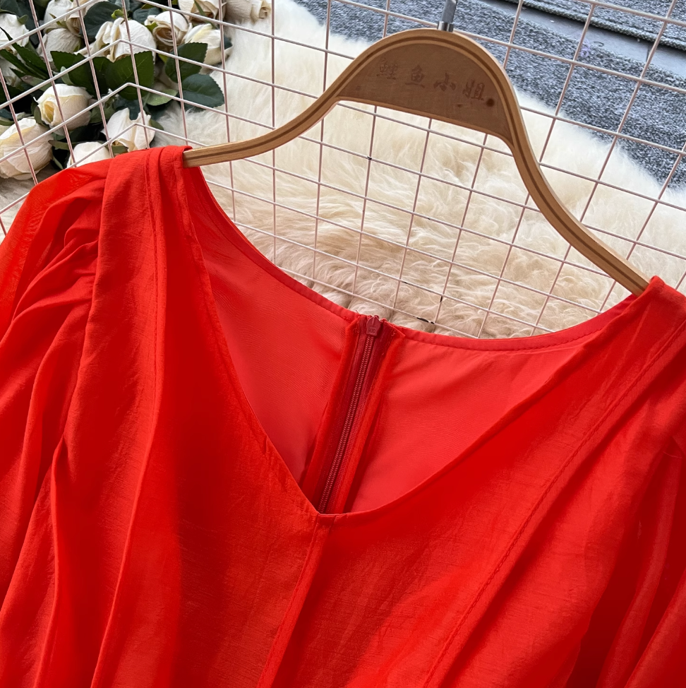 Vintage Flared Sleeve Puffy Dress