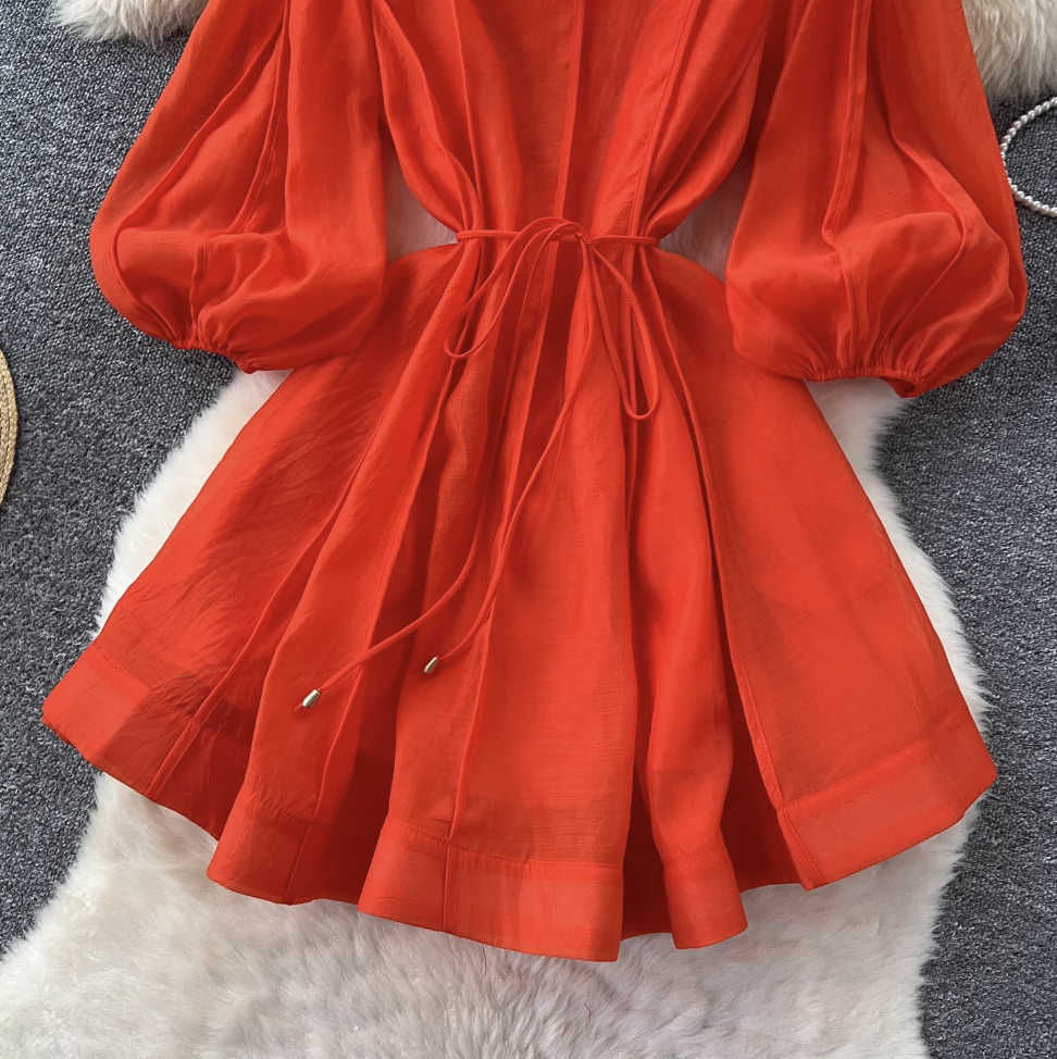 Vintage Flared Sleeve Puffy Dress