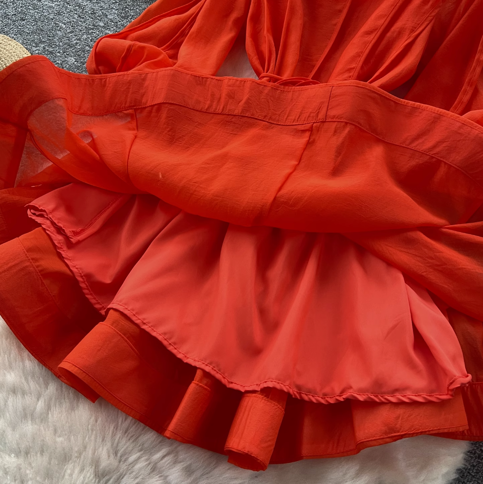 Vintage Flared Sleeve Puffy Dress