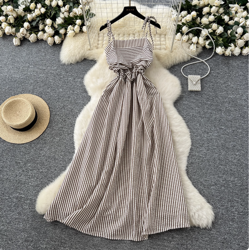 Mori Striped Printed Lace-up Dress