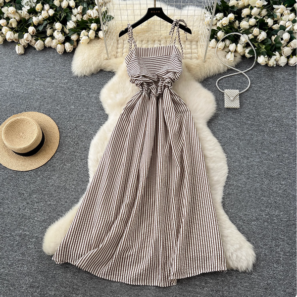 Mori Striped Printed Lace-up Dress