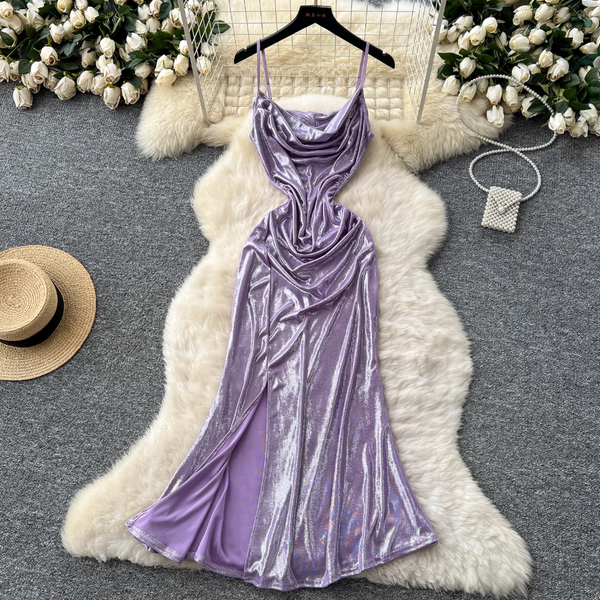 Draped Neckline Pleated Slip Dress