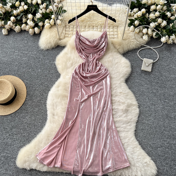 Draped Neckline Pleated Slip Dress