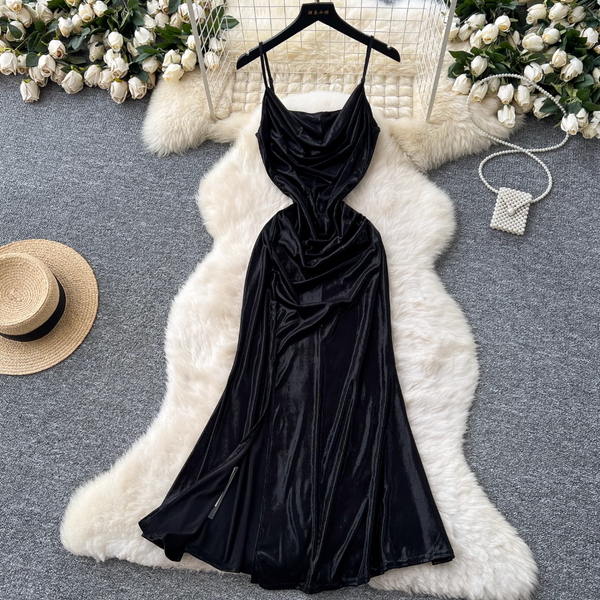 Draped Neckline Pleated Slip Dress