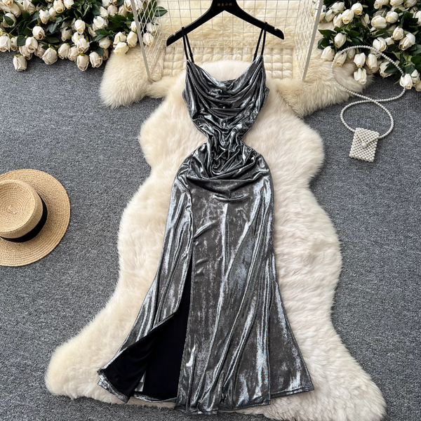 Draped Neckline Pleated Slip Dress