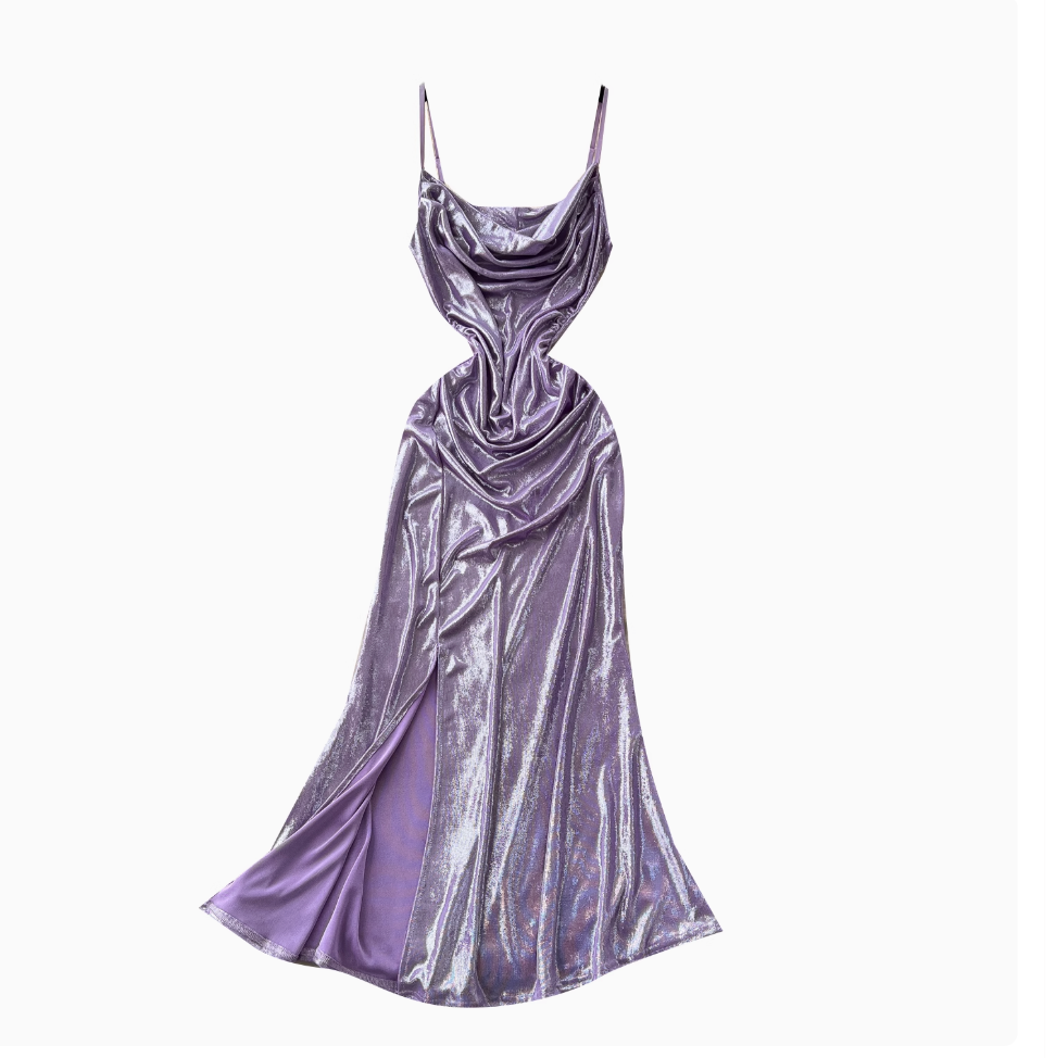 Draped Neckline Pleated Slip Dress