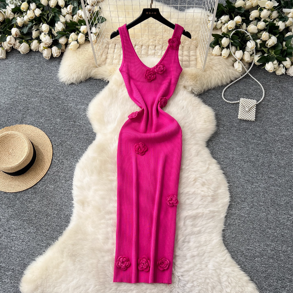 3d Flower Knitted Vest Dress