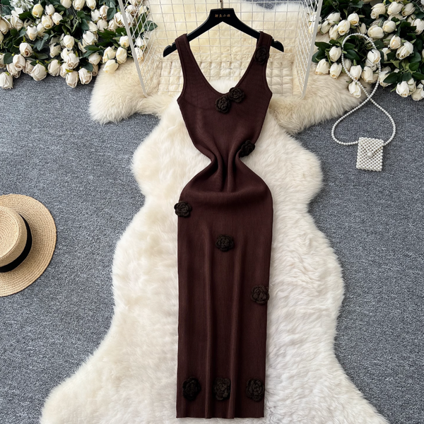 3d Flower Knitted Vest Dress