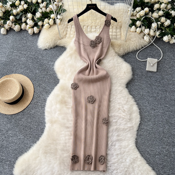 3d Flower Knitted Vest Dress