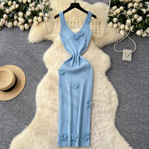 3d Flower Knitted Vest Dress