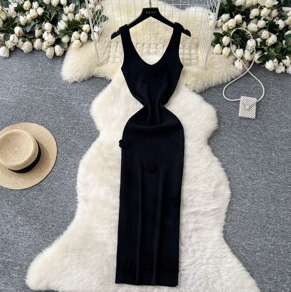 3d Flower Knitted Vest Dress