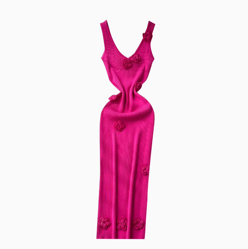 3d Flower Knitted Vest Dress