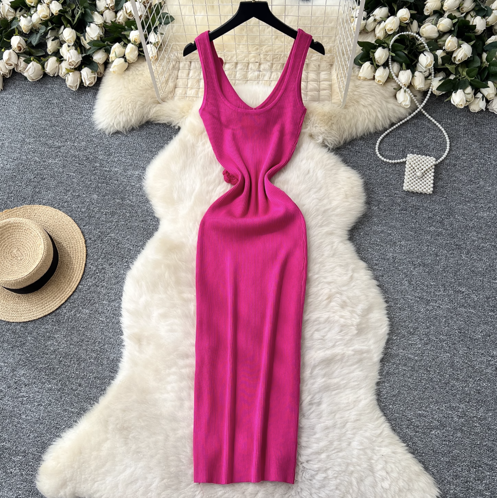 3d Flower Knitted Vest Dress