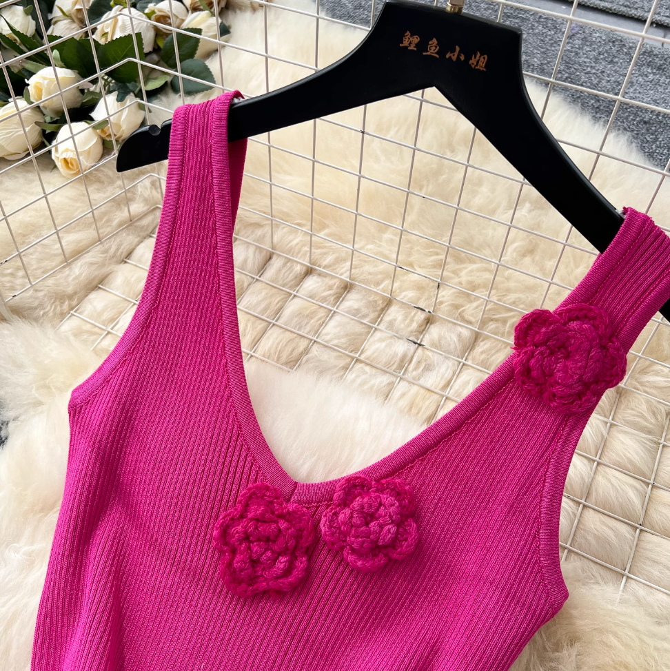3d Flower Knitted Vest Dress