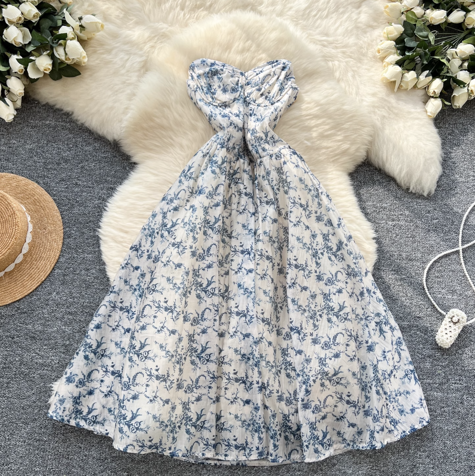 Off-shoulder Floral Printed Puffy Dress