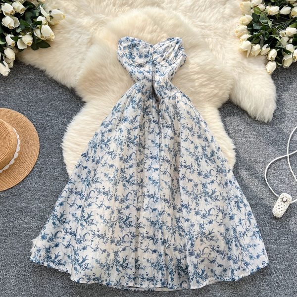 Off-shoulder Floral Printed Puffy Dress