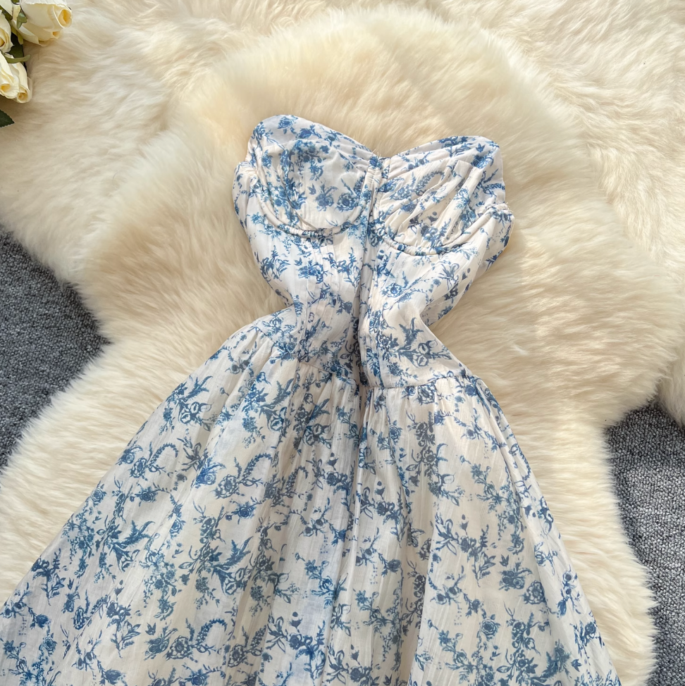 Off-shoulder Floral Printed Puffy Dress