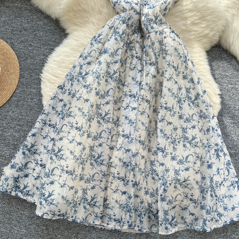 Off-shoulder Floral Printed Puffy Dress
