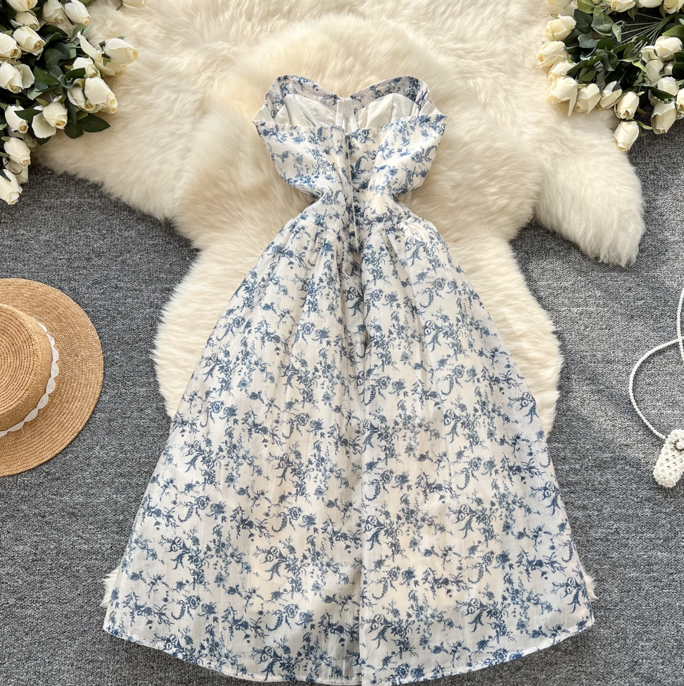 Off-shoulder Floral Printed Puffy Dress