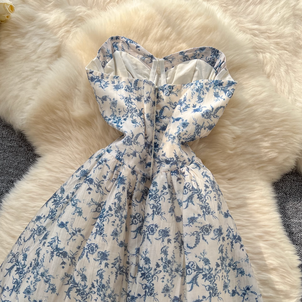 Off-shoulder Floral Printed Puffy Dress