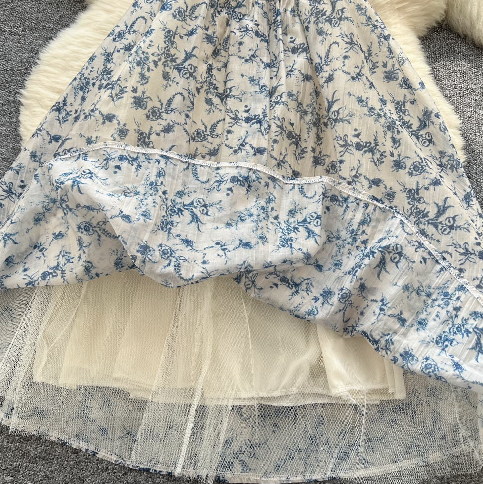 Off-shoulder Floral Printed Puffy Dress