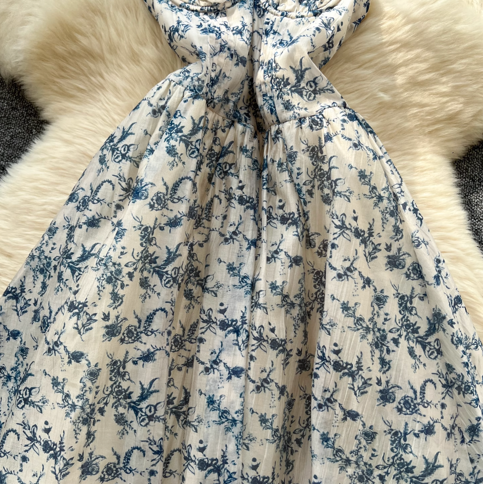 Off-shoulder Floral Printed Puffy Dress