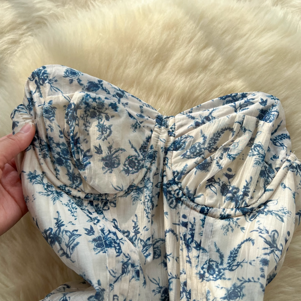Off-shoulder Floral Printed Puffy Dress