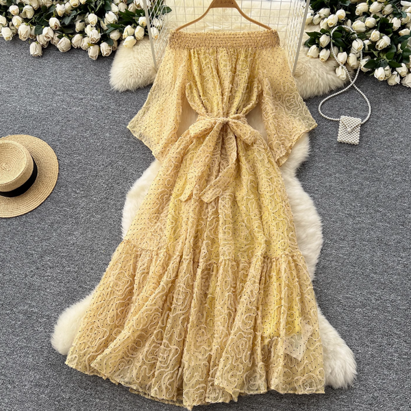 Off-shoulder Polka Dot Embroidery Dress