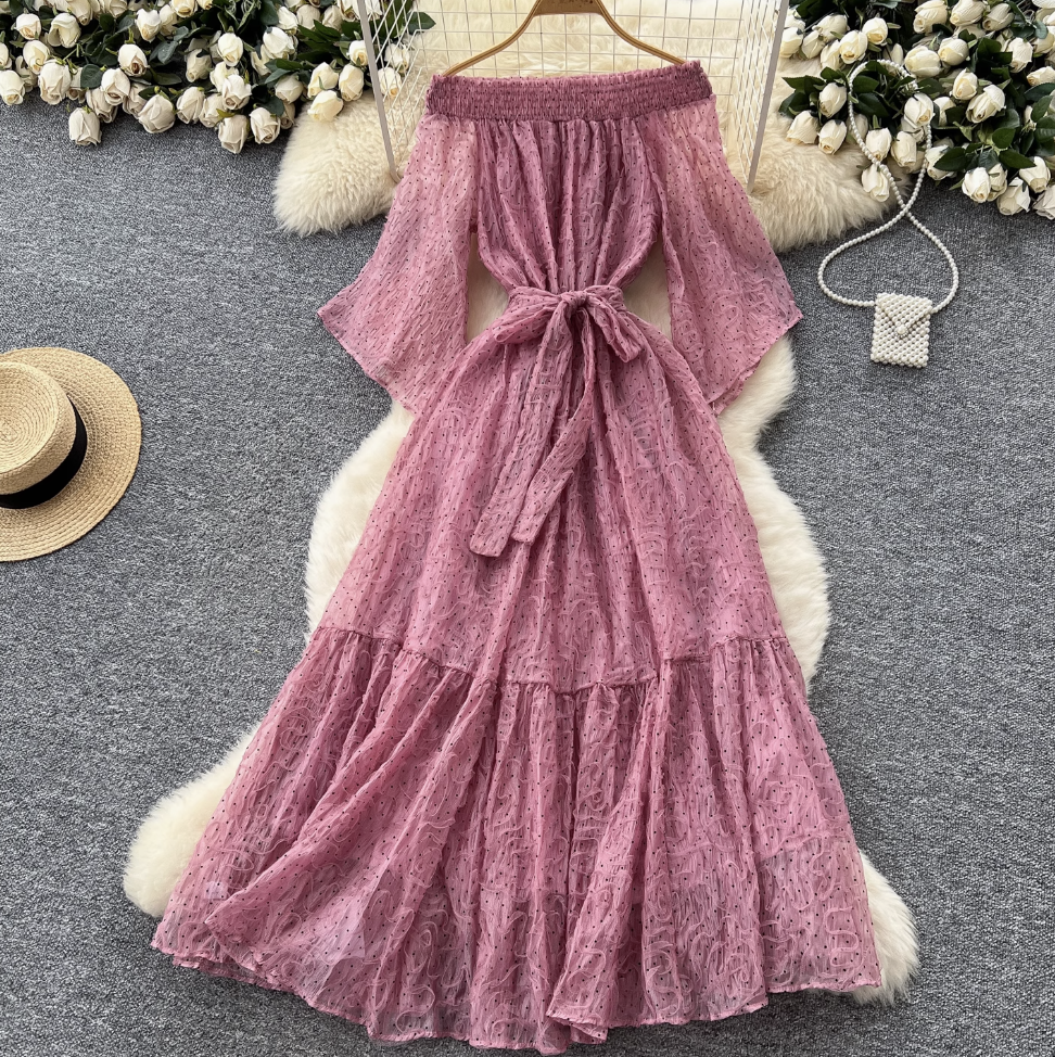 Off-shoulder Polka Dot Embroidery Dress