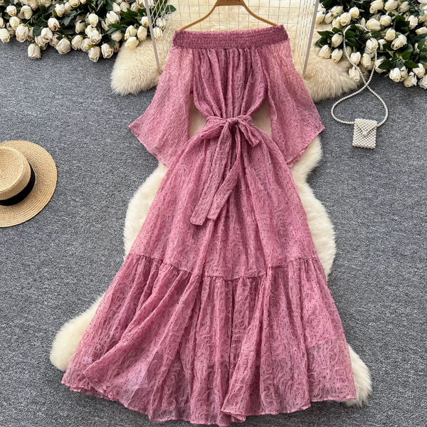 Off-shoulder Polka Dot Embroidery Dress