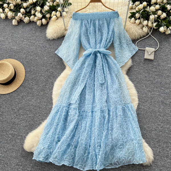 Off-shoulder Polka Dot Embroidery Dress