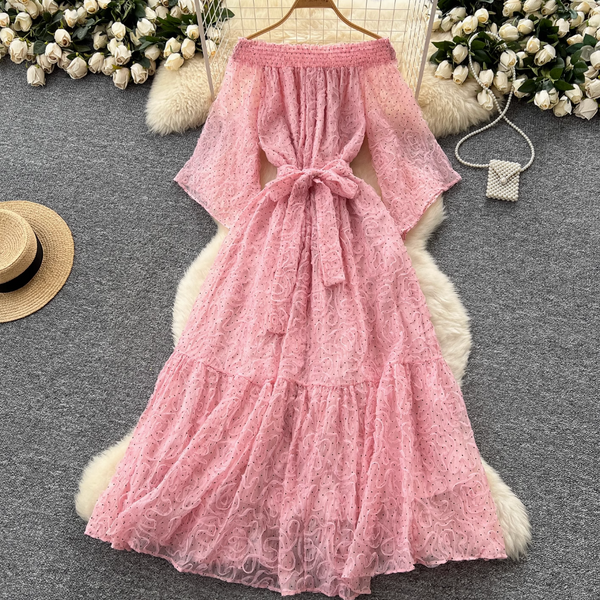 Off-shoulder Polka Dot Embroidery Dress