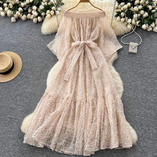 Off-shoulder Polka Dot Embroidery Dress