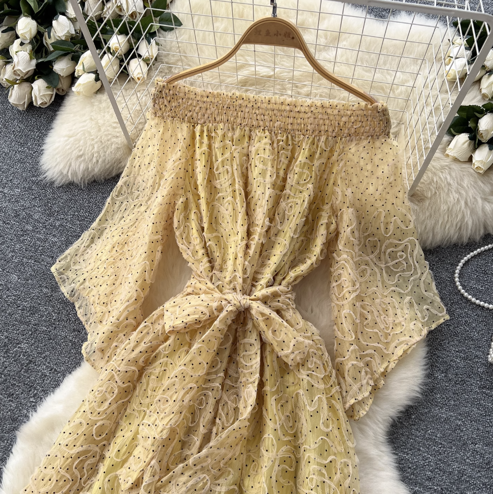 Off-shoulder Polka Dot Embroidery Dress