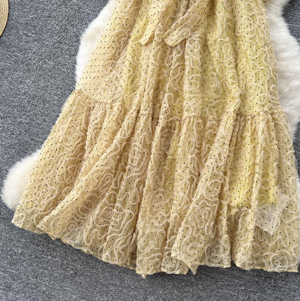 Off-shoulder Polka Dot Embroidery Dress
