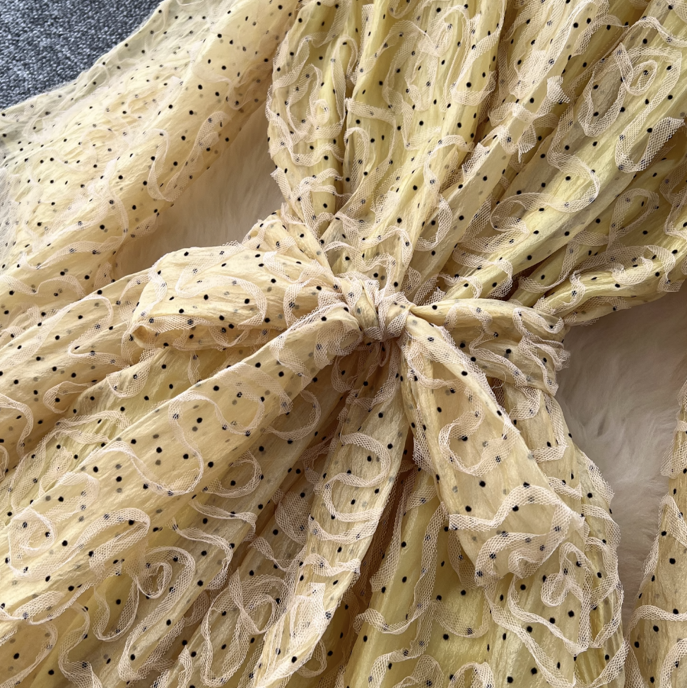 Off-shoulder Polka Dot Embroidery Dress
