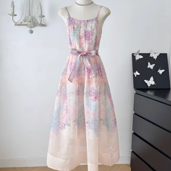 Purplish Floral Lace-up Slip Dress