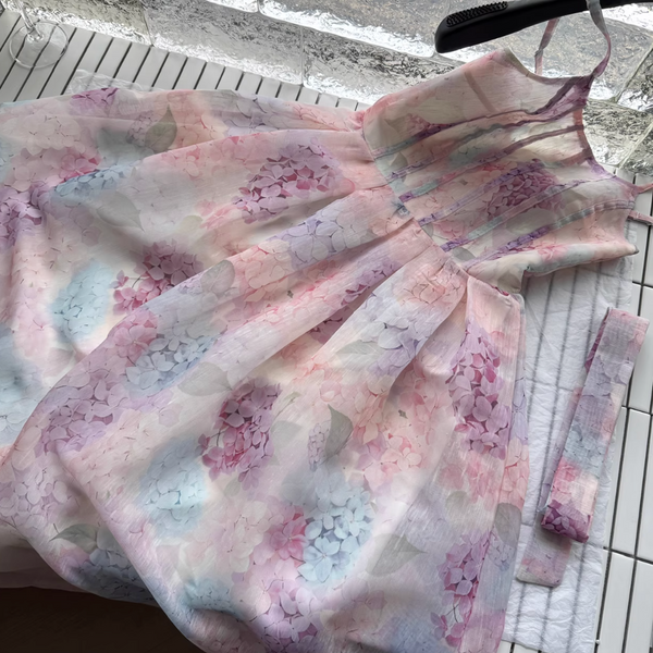 Purplish Floral Lace-up Slip Dress