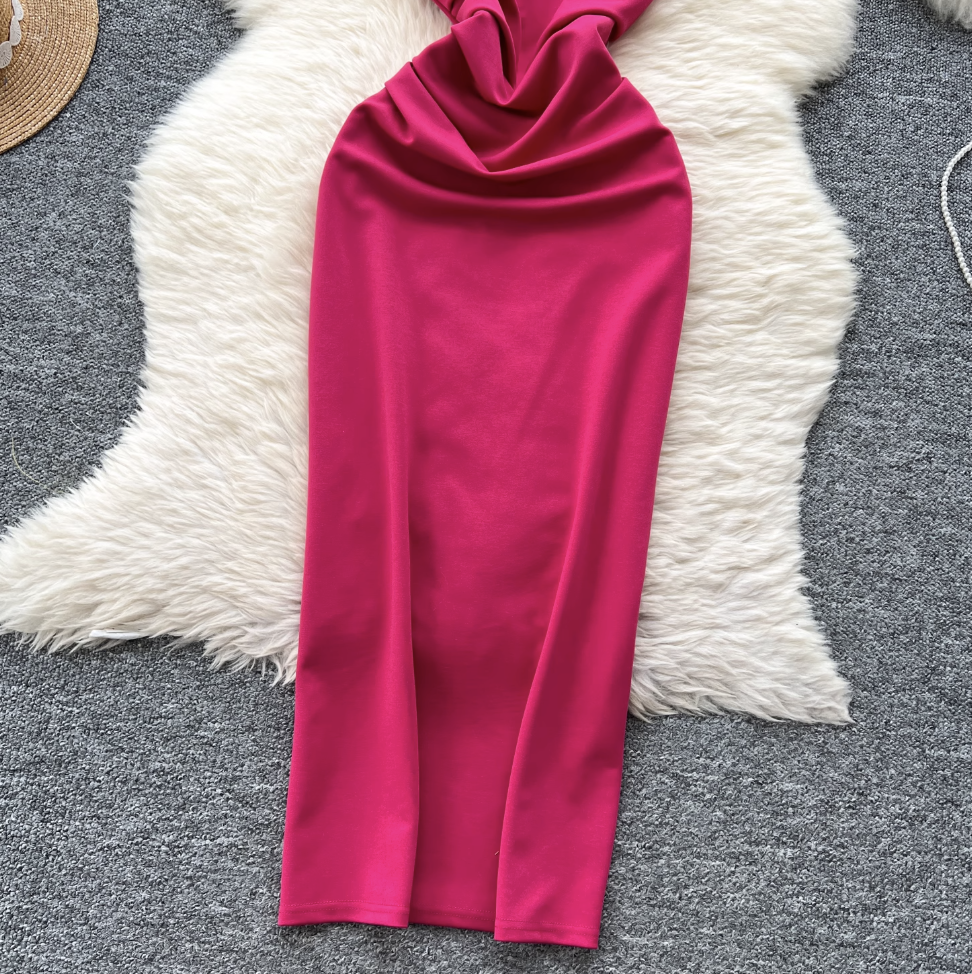 Slant Neckline Slim-fit Party Dress