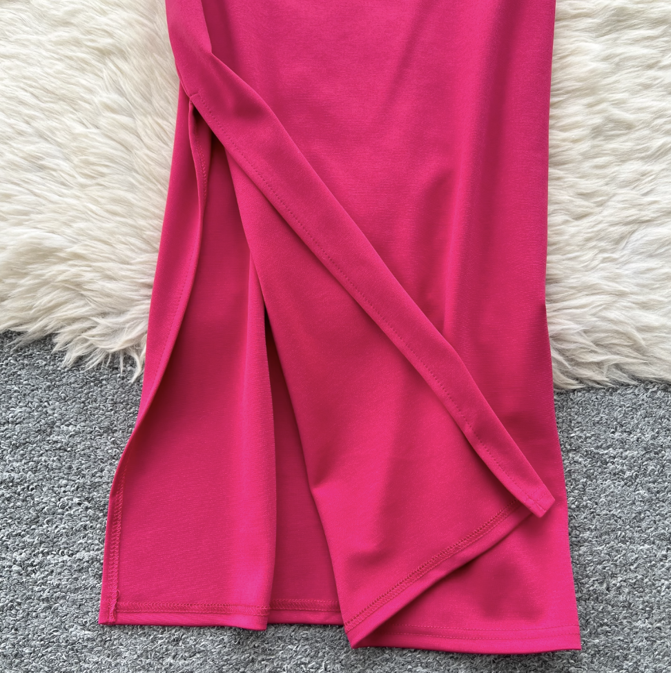 Slant Neckline Slim-fit Party Dress