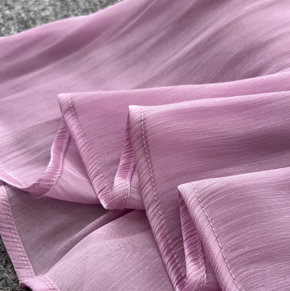 French Style V-neck Glossy Chiffon Dress