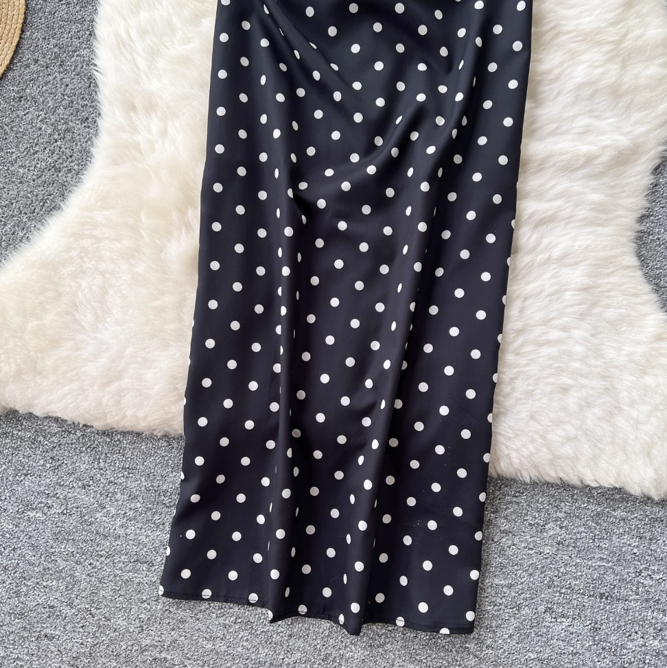Off-shoulder Polka Dot Black Dress