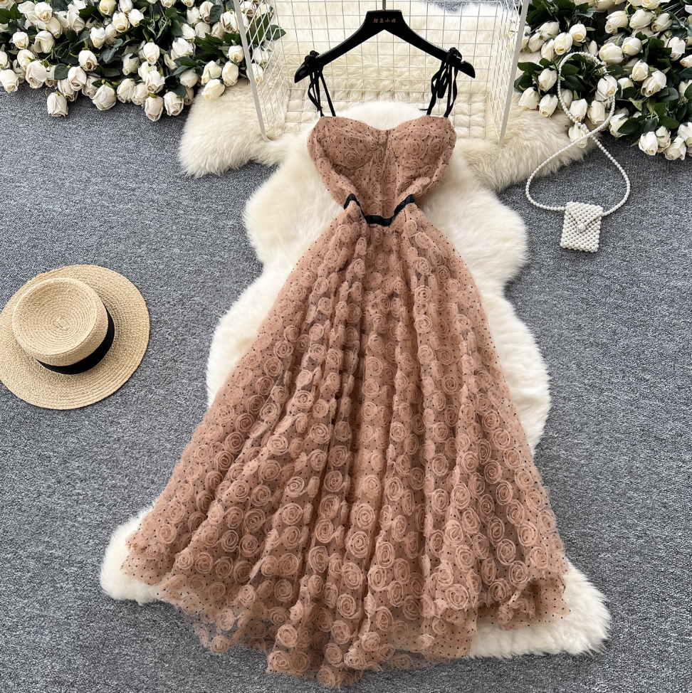 Premium Ruffled Flower Slip Dress