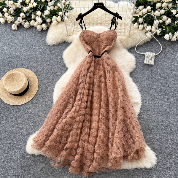 Premium Ruffled Flower Slip Dress