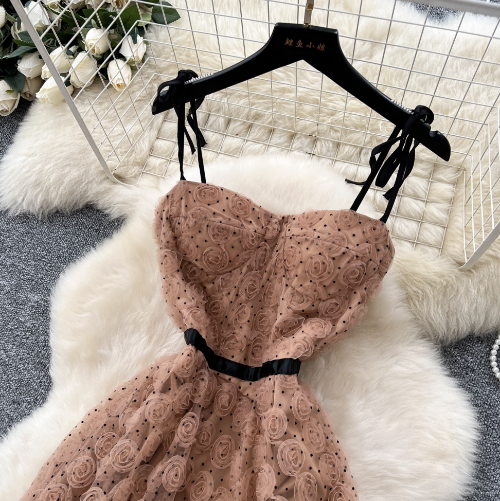 Premium Ruffled Flower Slip Dress