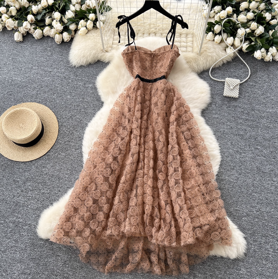 Premium Ruffled Flower Slip Dress