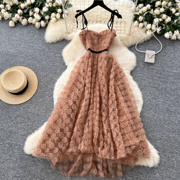 Premium Ruffled Flower Slip Dress