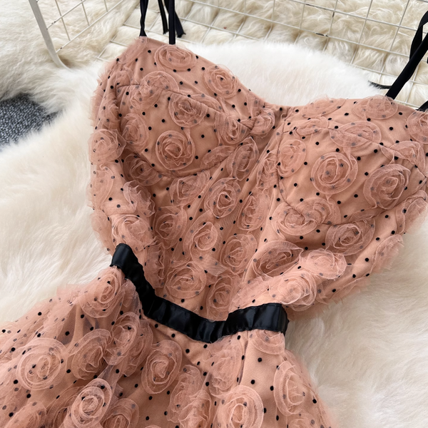 Premium Ruffled Flower Slip Dress
