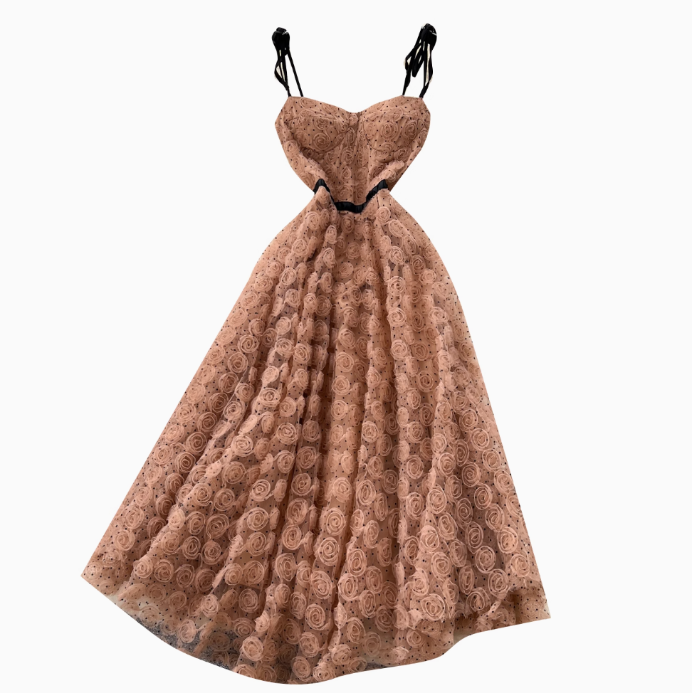 Premium Ruffled Flower Slip Dress