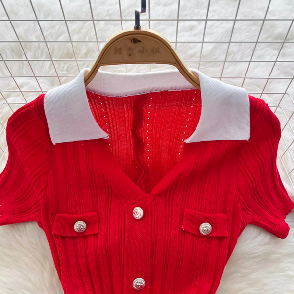 Vintage Polo Yaka Delikli Örgü Elbise
